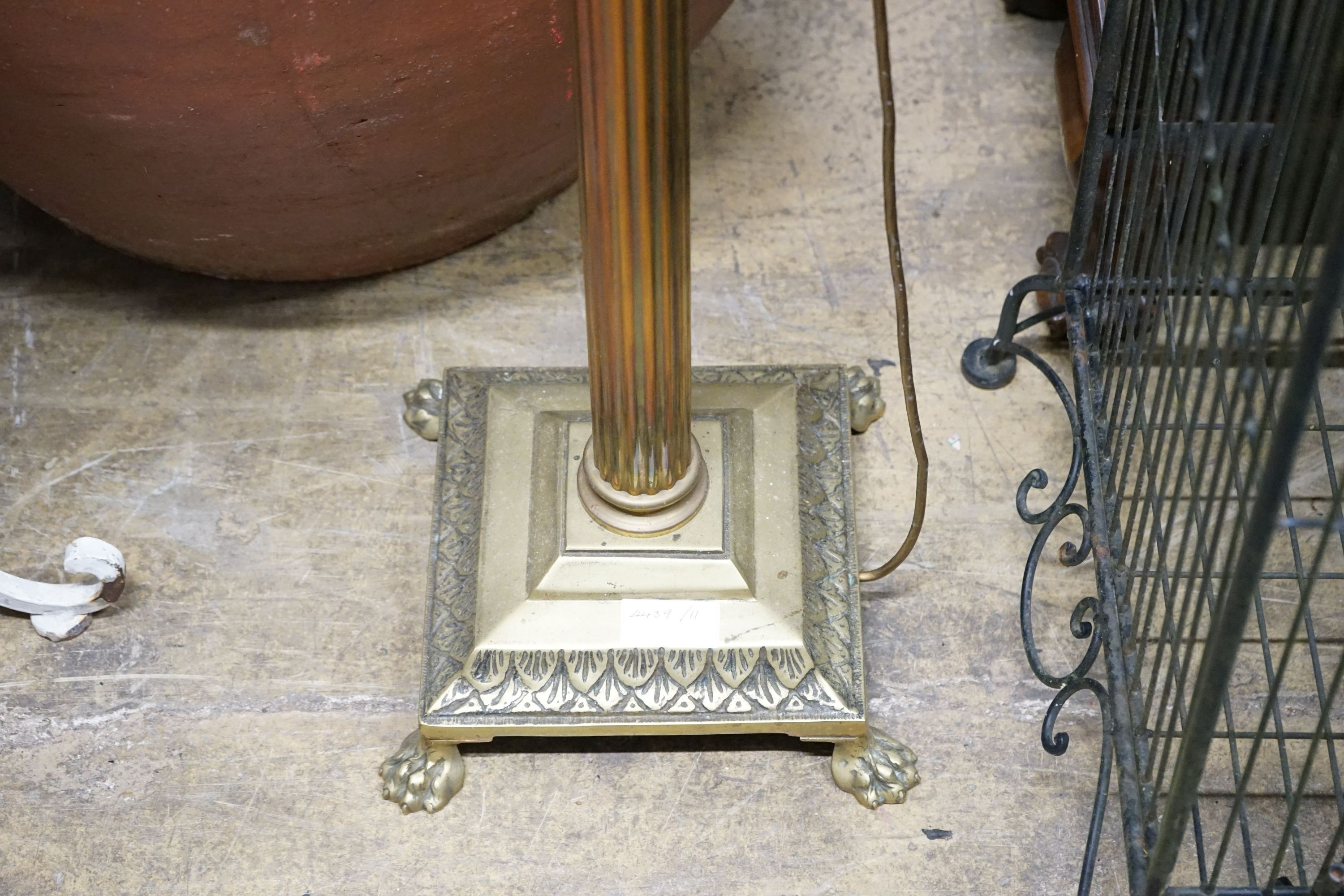 A brass Corinthian column standard lamp, height 140cm